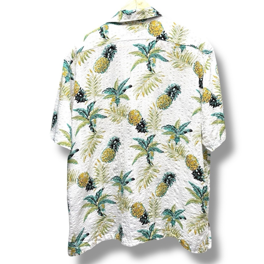 Island Inspired Resortwear Men's White Hawaiian‎ Pineapple Print Linen Shirt - Picture 3 of 6